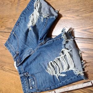 ONE TEASPOON SHORTS WOMENS 25 BLUE Preowned Denim Distressed Ripped Used
